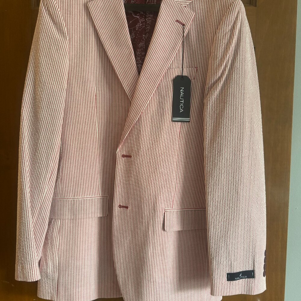 NWT Nautica Seersucker Blazer 38L Modern Fit Sport Coat Summer Jacket - Picture 2 of 8